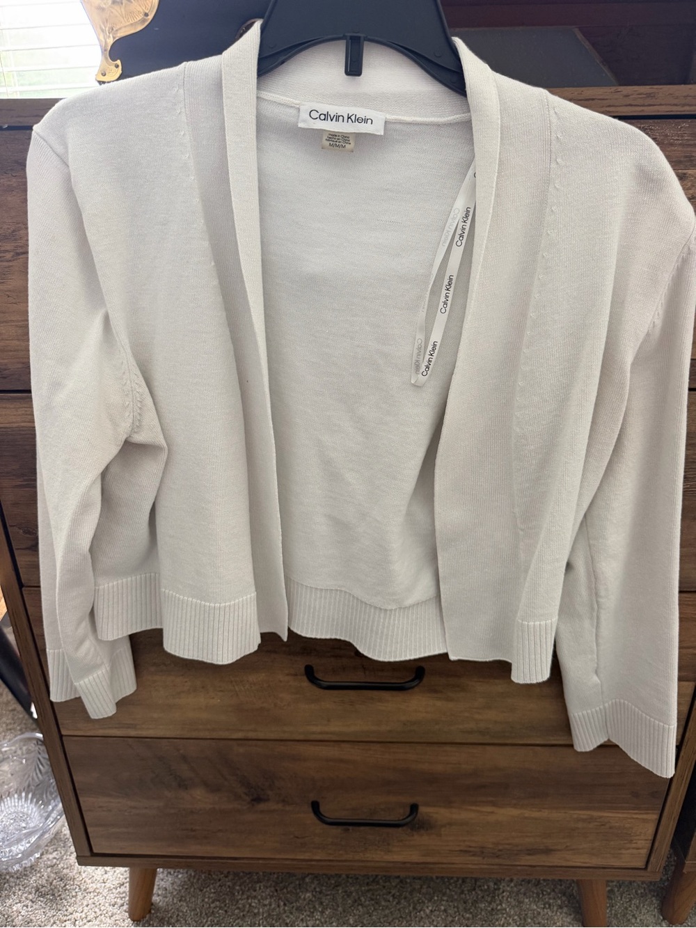 Calvin Klein Women's Cream Open-Front Lightweight Cardigan
